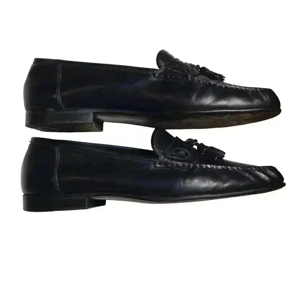 Santoni Men's Made in Italy Black Leather Tasseled Loafers Shoes Size 9.5 D